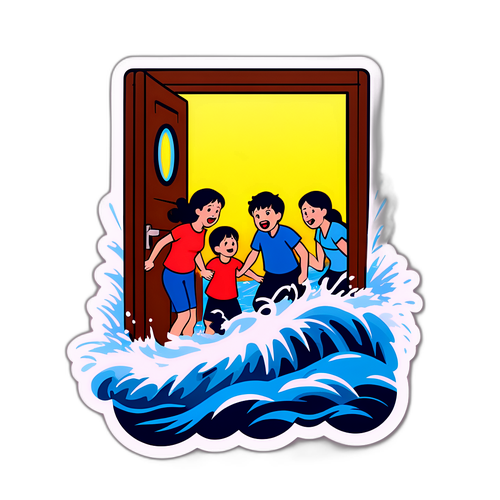 家人被汹涌的水流卷走的瞬间
