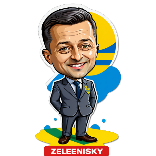 Karikatuur van Volodymyr Zelensky met Oekraïense vlag