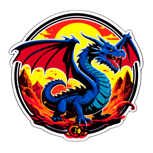 Sticker cu un dragon și un erou epic