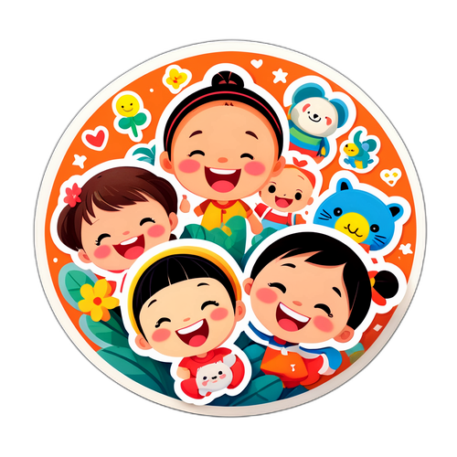 子供たちの笑顔のかわいいステッカー
