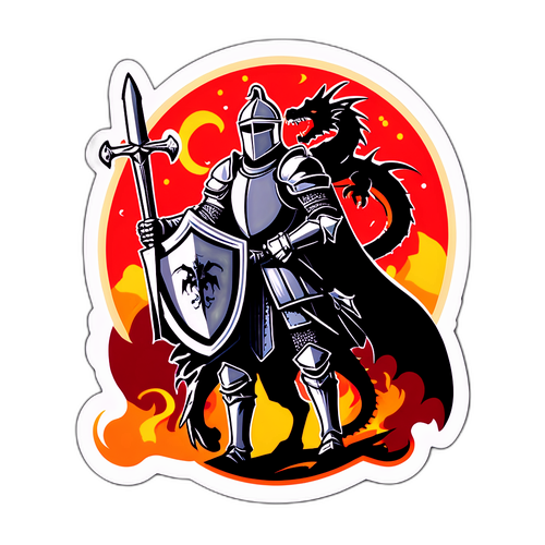 Fantasi-tema klistermærke med ridder og drage