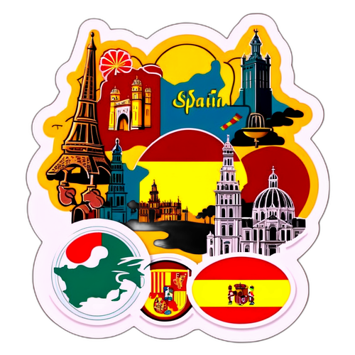 İspanya'nın Popüler Simgelerini Yansıtan Renkli Sticker