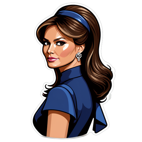 Illustration von Melania Trump in einem eleganten Kleid, das Vertrauen und Stil symbolisiert