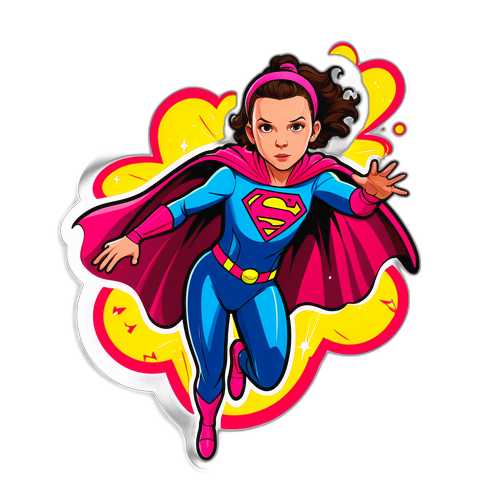 Artistieke sticker van Millie Bobby Brown als superheld