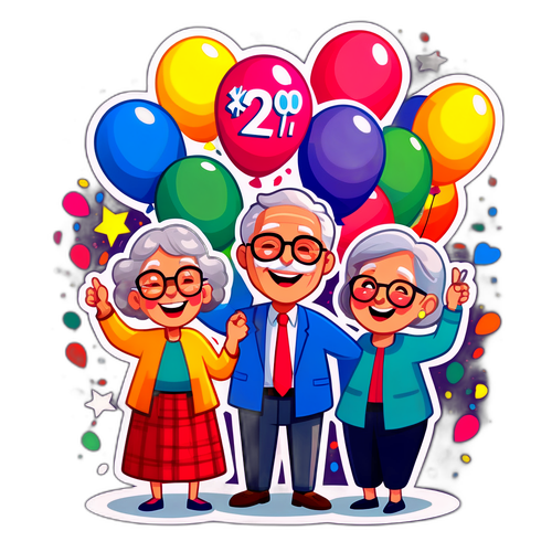 Ett humoristiskt klistermärke av pensionärer som firar pensioneringsökning 2026