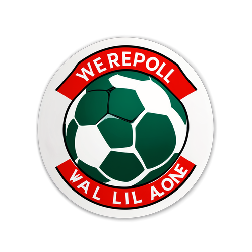 Diseño de un sticker con un balón de fútbol y los colores del Liverpool, incorporando el lema 'You'll Never Walk Alone'