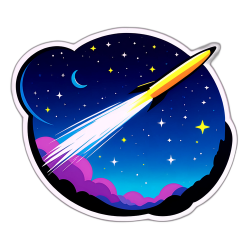 Стикер с кометой 3I Атлас, оставляющей яркий след в ночном небе