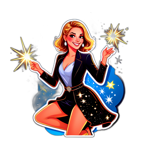 Verspielter Sticker von Sonya Kraus in einem eleganten Outfit