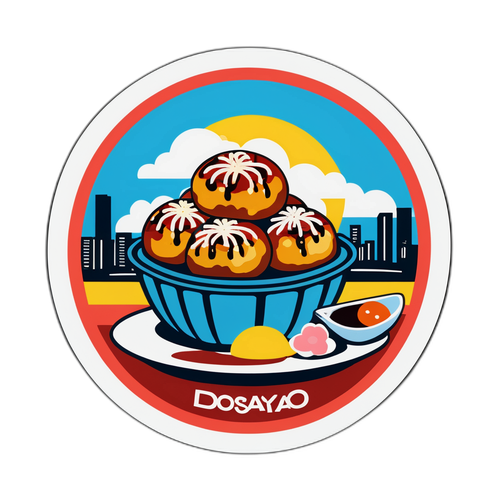 大阪文化を反映したタコ焼きのデザインステッカー