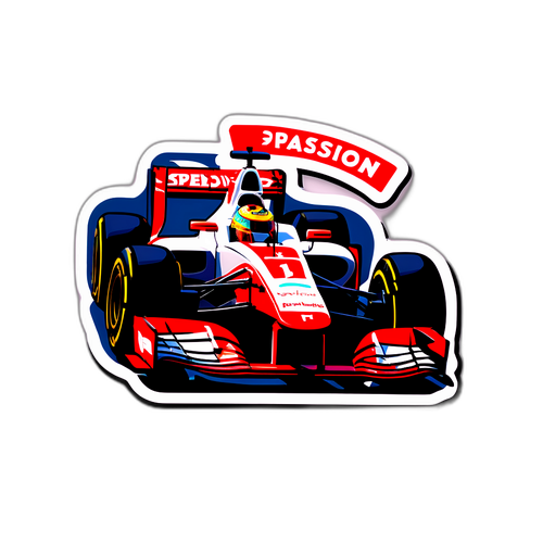 Autovehicul Formula 1 cu mesajul 'Viteză și pasiune'