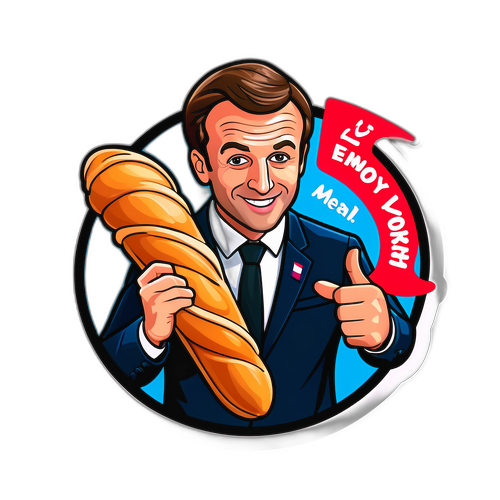 Klistermærke af Emmanuel Macron med Baguette