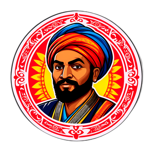 Sticker med stiliserad illustration av Mamdani