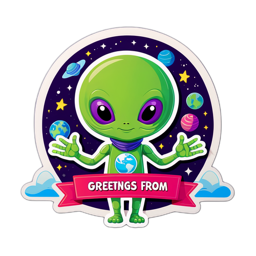 A Cute Alien Character with 'Greetings from Earth'
