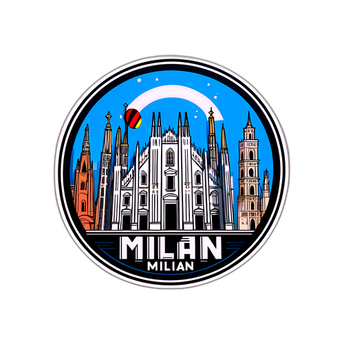 Sticker artistic al orașului Milano cu repere și logo-ul Inter Milano
