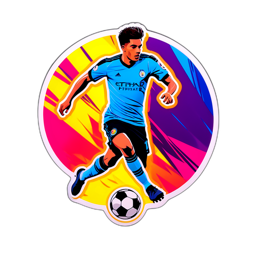 Design sticker cu silueta lui Brahim Diaz driblând un fotbal