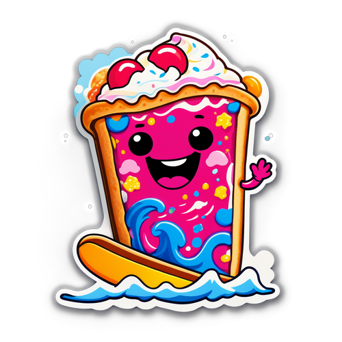 Whimsical Pop Tart Character Surfing on Ice Cream Wave