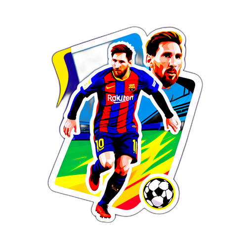 Messi Dribbelen in een Vibrante Stadion