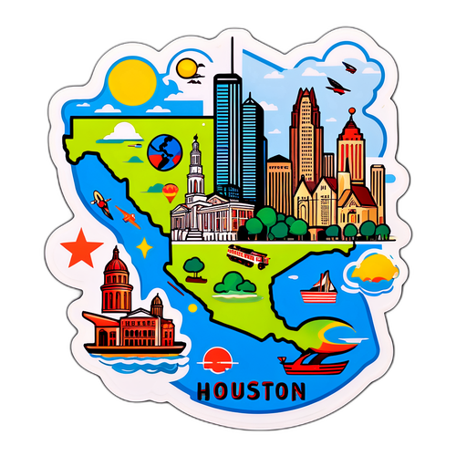 Mapa świata z Houston jako centrum kultury i sztuki