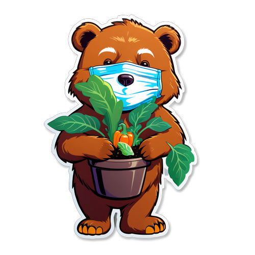 戴口罩的熊在种蔬菜