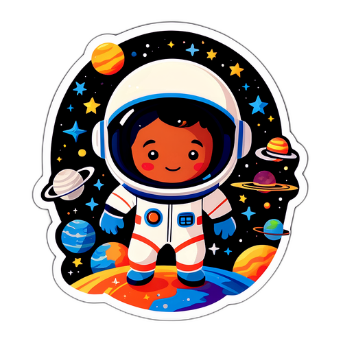 Space-themed sticker with astronaut