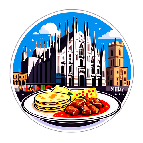 Symbolik för Milano med Duomo och italienska rätter