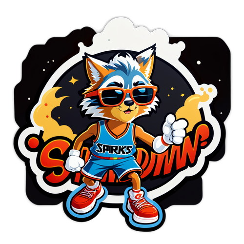 Retro-style na Sticker ng Cartoon Basketball