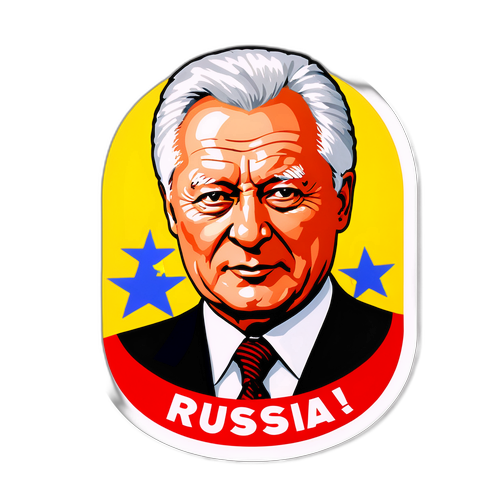 Стикер с портретом Ельцина в стиле 90-х с текстом "Россия, вперед!"