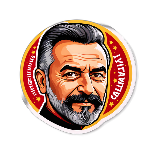 Yavuz Ağıralioğlu Portresi ve İlham Verici Alıntı Sticker Tasarımı
