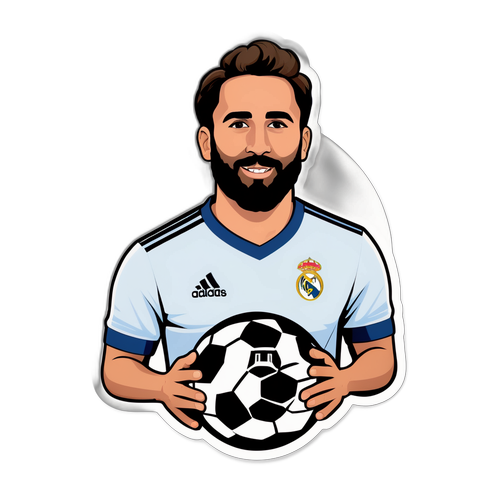 Minimalistische sticker van Dani Carvajal in historische stijl met een bal