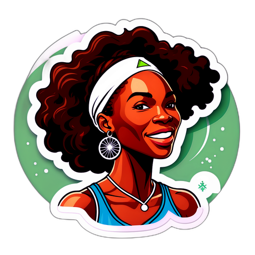Diseño de pegatina con el perfil de Venus Williams, adornado con elementos de estilo y sofisticación