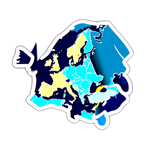 Nálepka s fotbalem a stylizovanou mapou Evropy