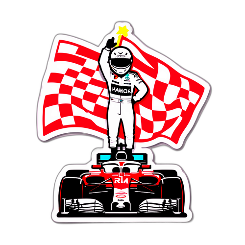 Un autocollant de Lewis Hamilton célébrant une victoire sur le podium