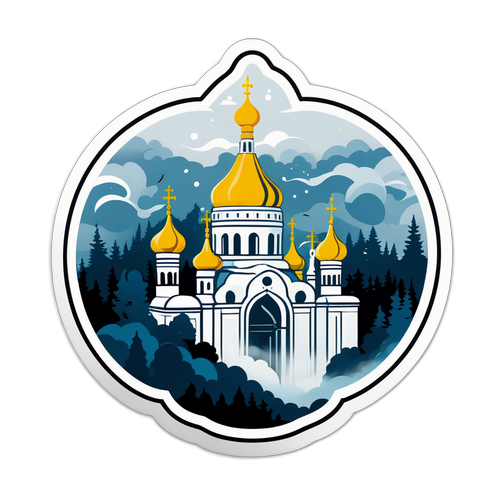 Дизайн наклейки з зображенням Почаївської лаври в тумані