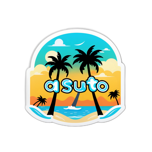 Sticker 'Asueto' con palmeras y playa