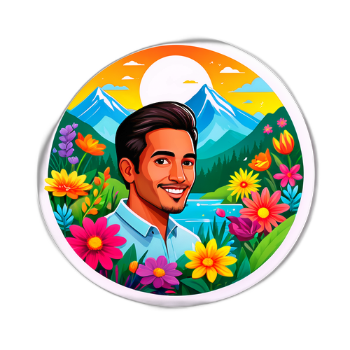 Создание наклейки с Даниэлем Маркосом на фоне природы и ярких цветов