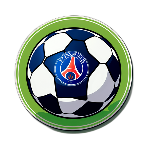 Autocolant cu minge de fotbal PSG pe gazon verde