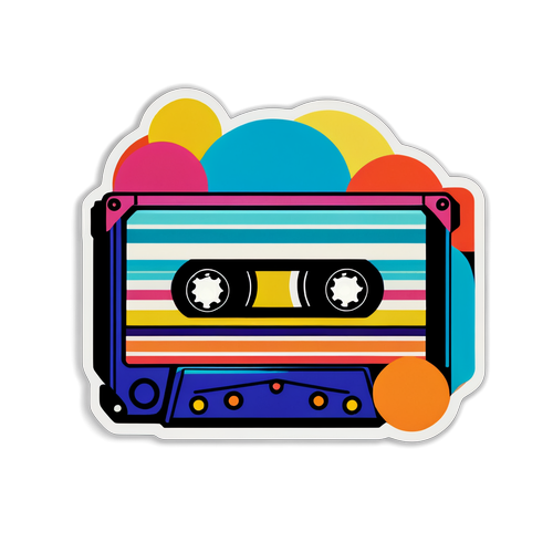 Breng De Jaren '80 Terug: Ontdek Deze Retro Cassette Tape Sticker Met Kleurrijke Geometrische Patronen!