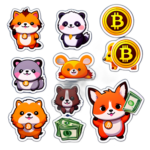비트코인으로 돈을 벌고 있는 귀여운 동물 스티커