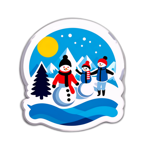 Peisaj de iarnă cu oameni făcând oameni de zăpadă