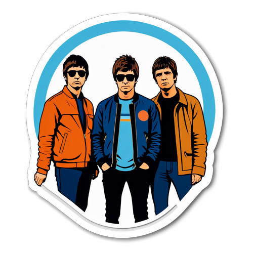 Ontdek het Ultieme Oasis Stickerontwerp: Iconisch Logo met Silhouetten van Liam en Noel in Retro Kleuren!