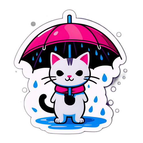 우산을 쓴 고양이 캐릭터