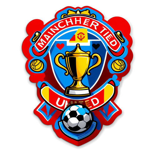 Sticker đáng yêu thể hiện tình yêu với Manchester United thông qua biểu tượng sân vận động và cúp vô địch