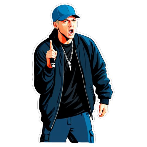 Eminem rapelő, dinamikus pózban