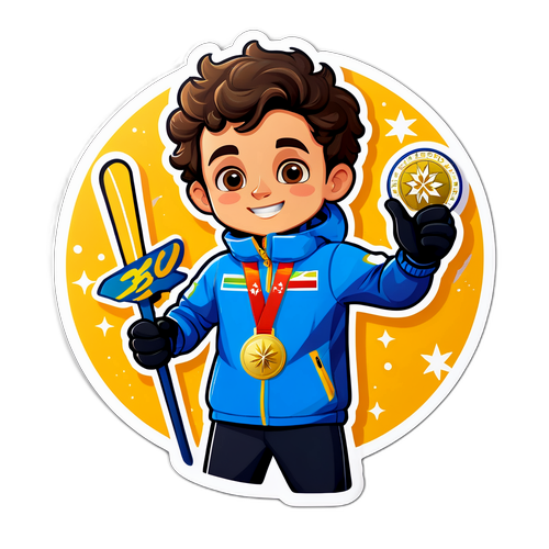 Adesivo de Lucas Pinheiro Braathen com Medalha de Ouro