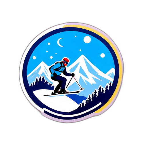 Minimalist klistermärke av Ingemar Stenmarks signaturmove på skidor