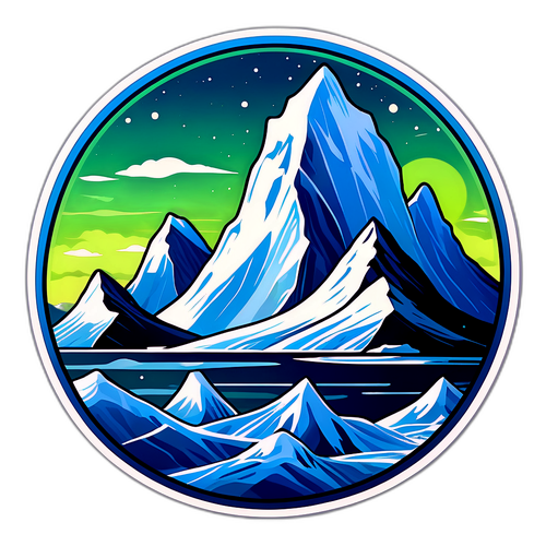 Illustration af Grønland med isbjerge og nordlys