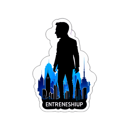 Motiverende Klistremerke med Silhuett av Peter Thiel og Futuristisk Bylandskap