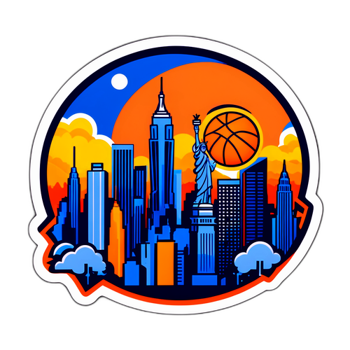 Sticker ng Skyline ng New York na May Basketball