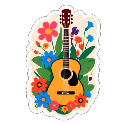 Наклейка з гітарою '3 Doors Down' з квітами