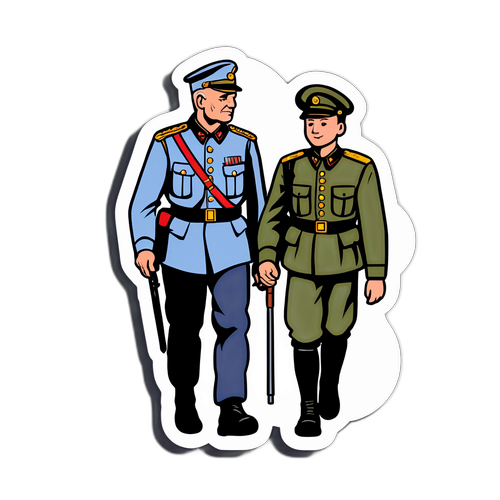 老兵与年轻士兵并肩而行